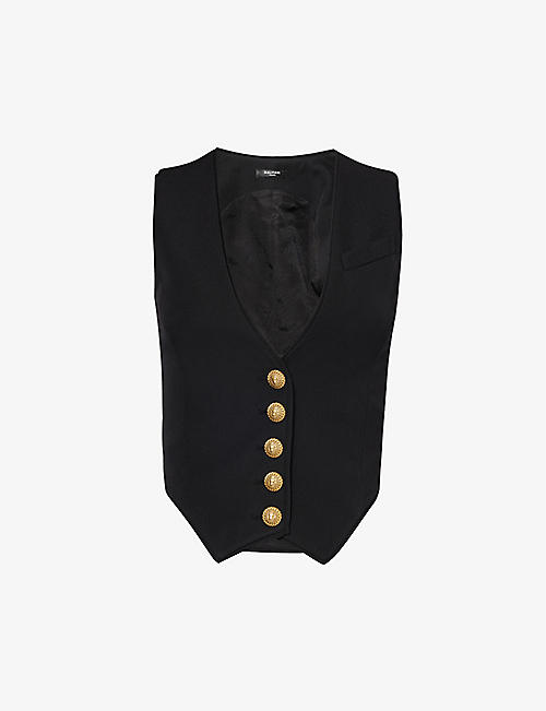 BALMAIN: Button-embellished V-neck wool vest