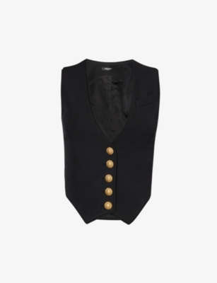 BALMAIN BALMAIN WOMEN'S NOIR BUTTON-EMBELLISHED V-NECK WOOL VEST