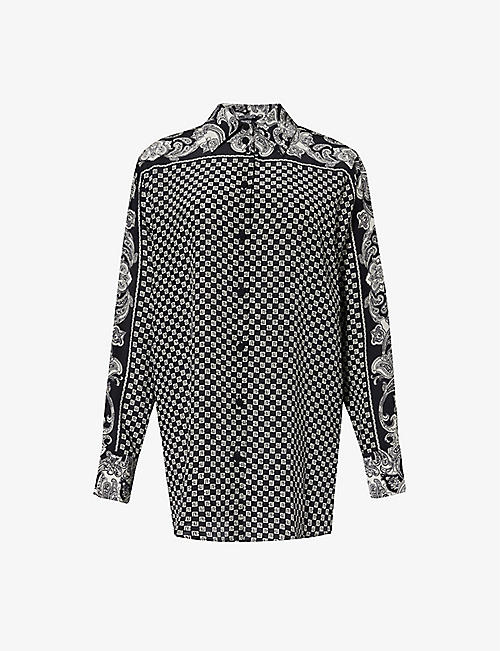 BALMAIN: Branded paisley-pattern silk shirt