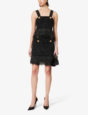 Shop Balmain Tassel-trim Slim-fit Knitted Mini Skirt In Noir Or