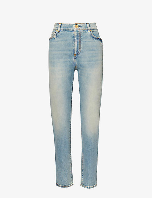 BALMAIN: Faded mid-rise stretch-denim jeans