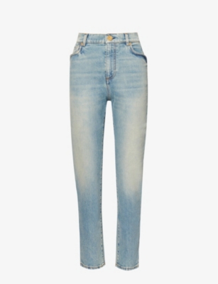 Balmain Womens Bleu Jean Faded Mid-rise Stretch-denim Jeans