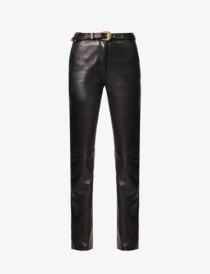 BALMAIN: Panelled structured-waist straight-leg mid-rise leather trousers