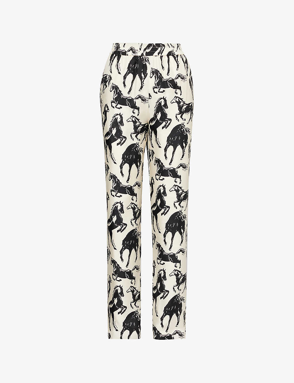 Balmain Womens Ecru Noir Horse-print Mid-rise Straight-leg Silk Trousers