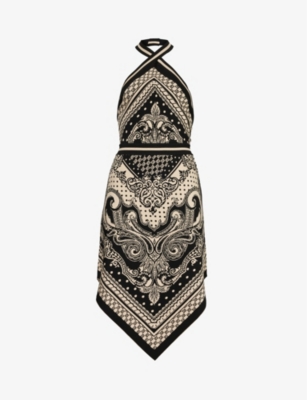 BALMAIN: Halter-neck logo-print knitted midi dress