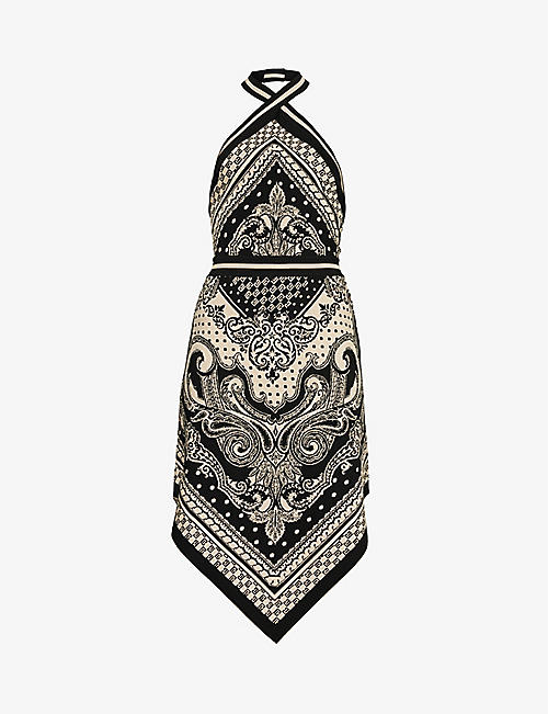 BALMAIN: Halter-neck logo-print knitted midi dress