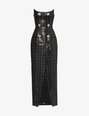 BALMAIN: Sequinned woven maxi dress