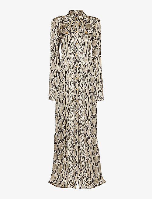 BALMAIN: Snake-print woven maxi dress