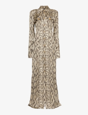 Balmain Viscose Chemisier Dress With Python Print In Gris Clair