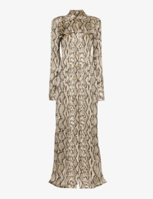 Balmain Womens Gris Clair Snake-print Woven Maxi Dress