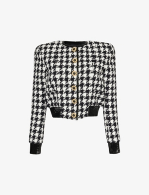 Balmain Casual Jacket With Houndstooth Pattern In Noir Blanc