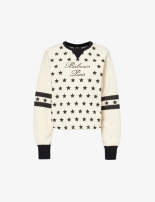 BALMAIN: Bulky brand-motif cotton-jersey sweatshirt