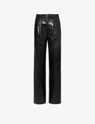 Shop Anine Bing Womens Black Carmen Straight-leg High-rise Faux-leather Trousers