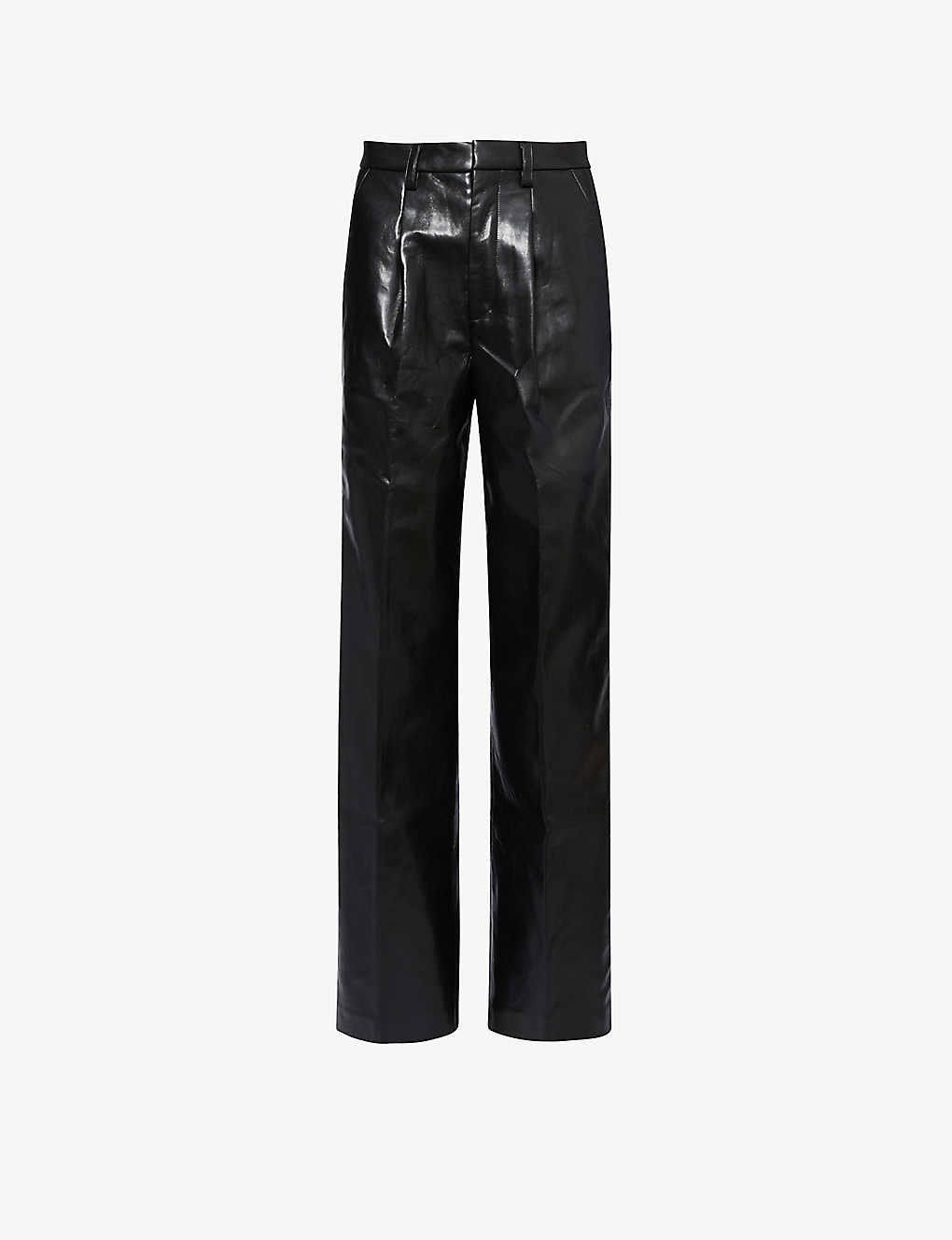 Shop Anine Bing Carmen Straight-leg High-rise Faux-leather Trousers In Black