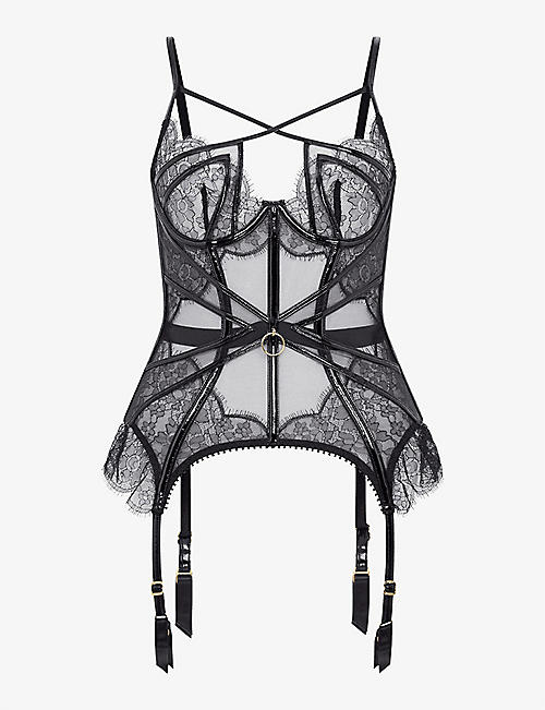AGENT PROVOCATEUR: Foxie Basque floral-embroidered lace body