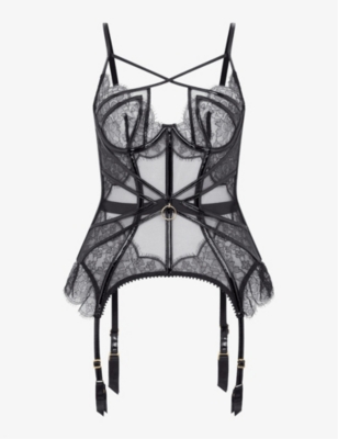 AGENT PROVOCATEUR: Foxie Basque floral-embroidered lace body