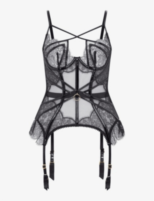 Agent Provocateur Womens Black Foxie Basque Floral-embroidered Lace Body