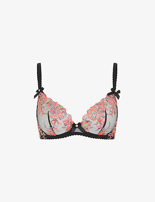 AGENT PROVOCATEUR: Lexx floral-embroidered underwired woven plunge bra