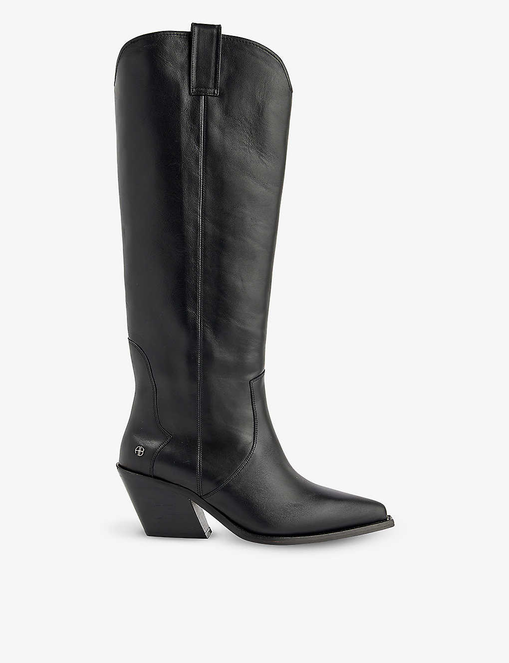 Anine Bing Womens Black Tania Leather Knee-high Heeled Boots