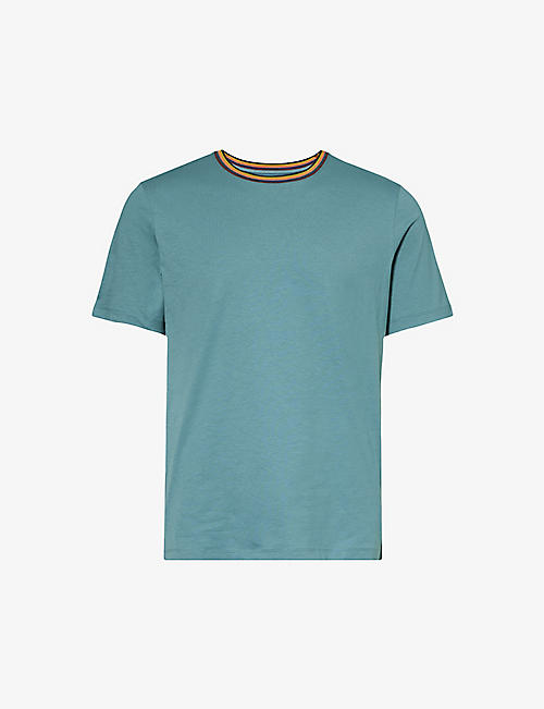 PAUL SMITH: Striped-trim brand-print organic cotton-jersey T-shirt