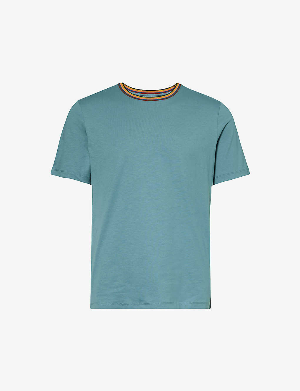 Paul Smith Mens Petrol Blue Striped-trim Brand-print Organic Cotton-jersey T-shirt