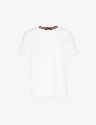 Paul Smith Mens White Artist Stripe Ribbed-neck Organic Cotton-jersey T-shirt