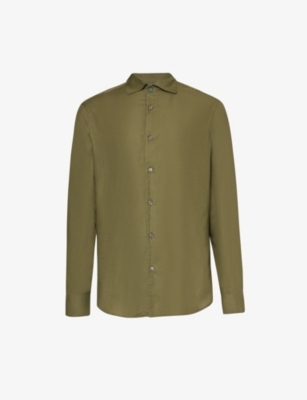 Paul Smith Mens Military Green Long-sleeved Regular-fit Cotton-blend Shirt