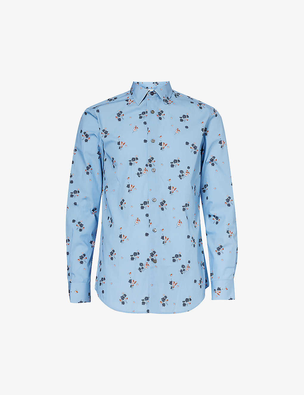 Paul Smith Mens Light Blue Floral-print Regular-fit Organic-cotton Shirt