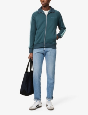 Shop Ps By Paul Smith Men's Inky Blue Brand-embroidered Funnel-neck Cotton-blend Track Jacket