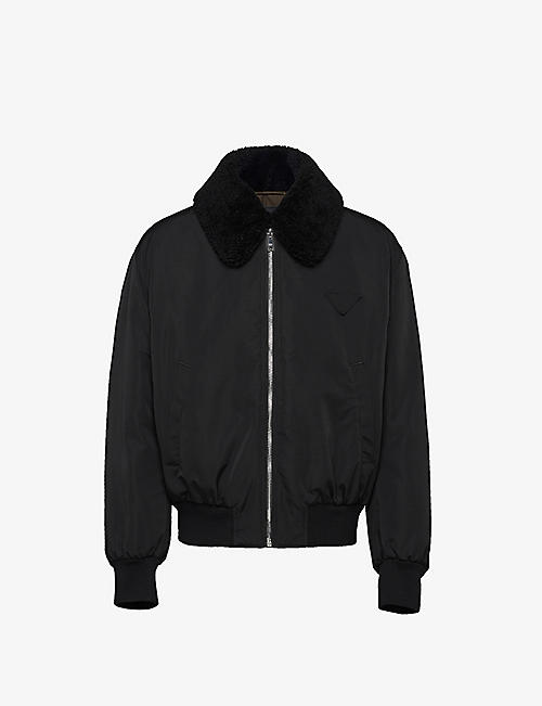 PRADA: Detachable-collar brand-patch regular-fit cotton-blend bomber jacket