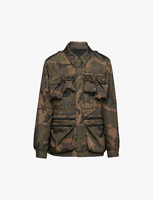 PRADA: Camouflage-pattern brand-plaque relaxed-fit recycled-polyamide jacket