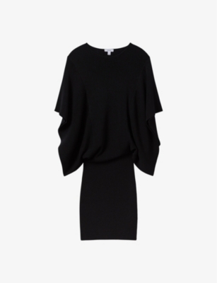 Reiss Julia Knitted Cape Sleeve Dress In Black