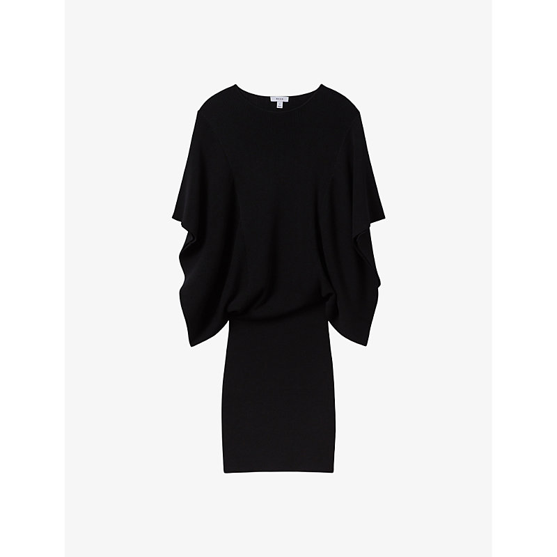 Reiss Julia Knitted Cape Sleeve Dress In Black