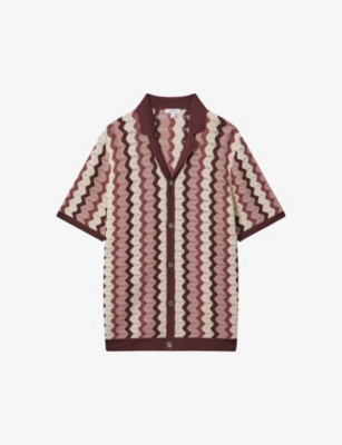 Shop Reiss Men's Rose Multi Waves Zig-zag Regular-fit Knitted Shirt