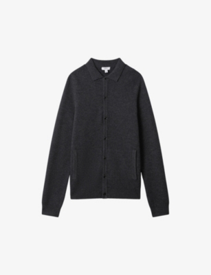 Reiss Mens Charcoal Kiedler Button-down Long-sleeve Wool Cardigan