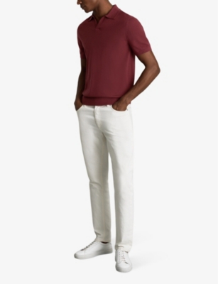 Shop Reiss Men's Brick Red Duchie Open-neck Wool Polo Shirt