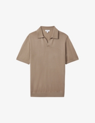 Shop Reiss Men's Camel Duchie Open-neck Wool Polo Shirt