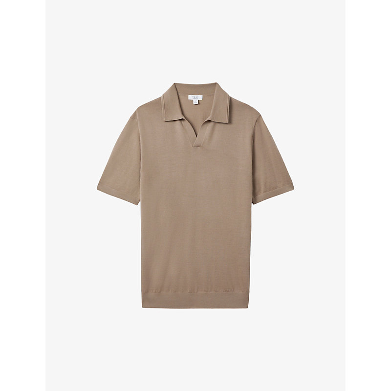 Shop Reiss Men's Camel Duchie Open-neck Wool Polo Shirt