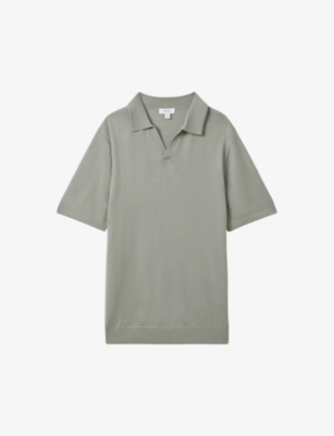 Shop Reiss Men's Pistachio Duchie Open-neck Wool Polo Shirt