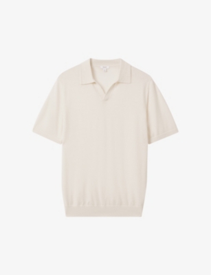 Reiss Snow Merino Wool Open Collar Polo Shirt In Snow