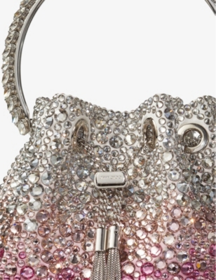 JIMMY CHOO: Bon Bon crystal-embellished satin top-handle bag