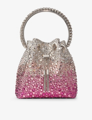 JIMMY CHOO: Bon Bon crystal-embellished satin top-handle bag