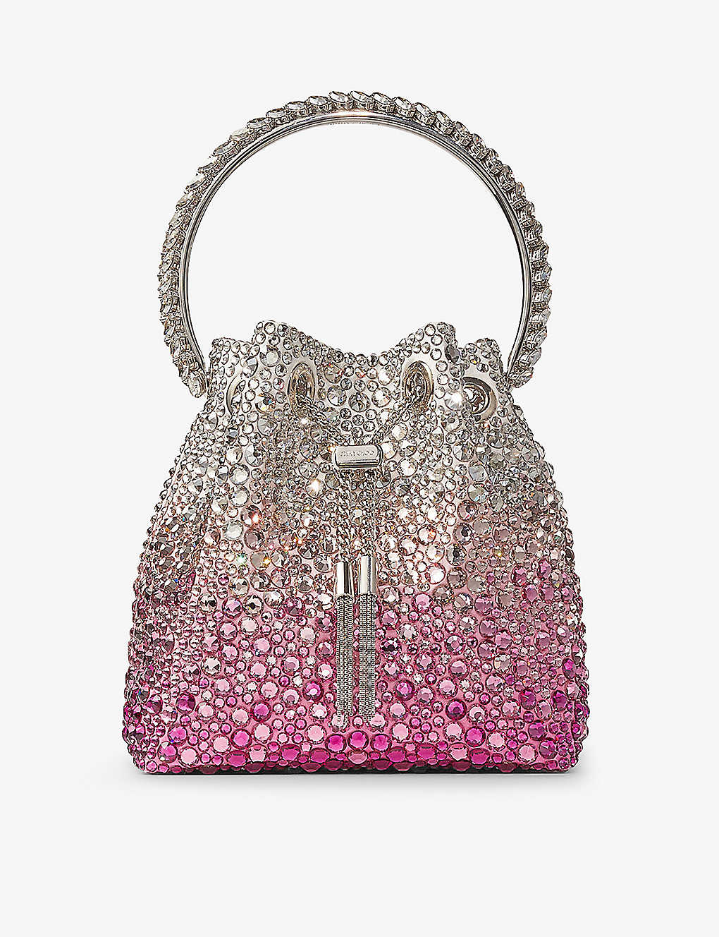 Shop Jimmy Choo Candy Pink/silver Bon Bon Crystal-embellished Satin Top-handle Bag