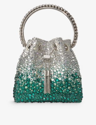 JIMMY CHOO: Bon Bon crystal-embellished satin top-handle bag
