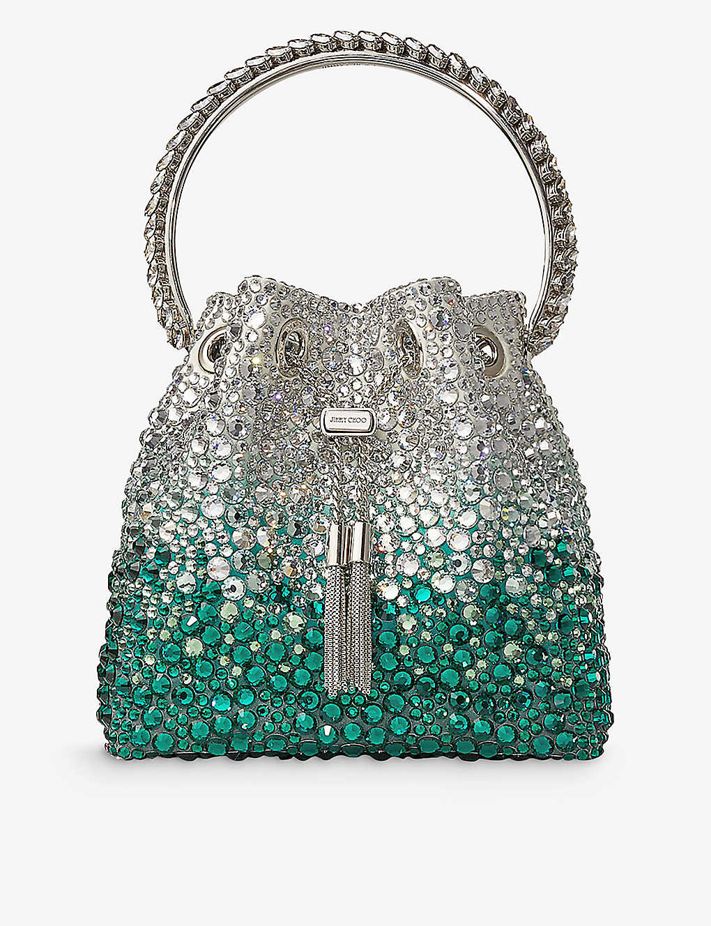 Jimmy Choo Crystal Bon Bon Top-handle Bag In Emerald/silver