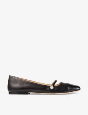 JIMMY CHOO: Elisa pearl-embellished patent-leather ballet flats