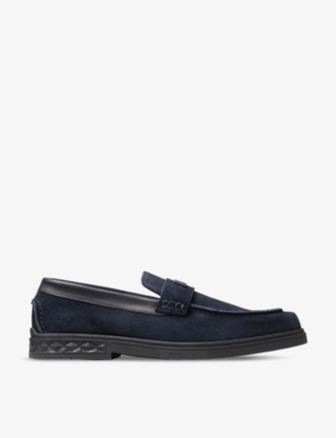 Shop Jimmy Choo Women's Vy Josh Driver Reverse-suede Loafers In Navy