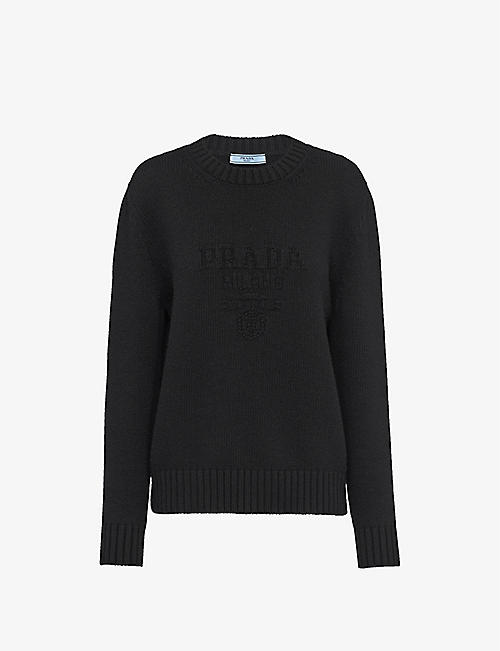 PRADA: Logo-pattern wool and cashmere knitted jumper