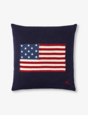 RALPH LAUREN HOME: American flag-embroidered cotton pillow 50.8cm x 50.8cm