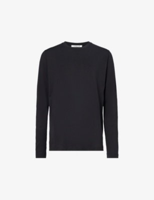 Shop Cdlp Men's Black Long-sleeved Crewneck Relaxed-fit Woven T-shirt
